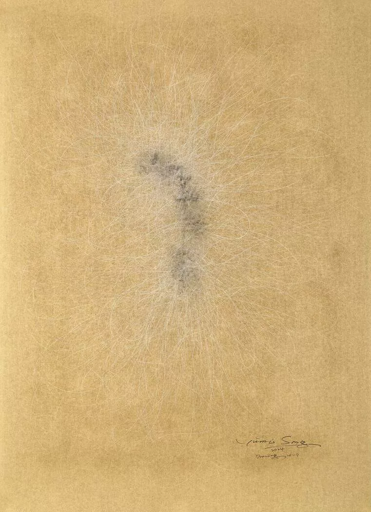 Fine curved grey lines on a pale ochre background.