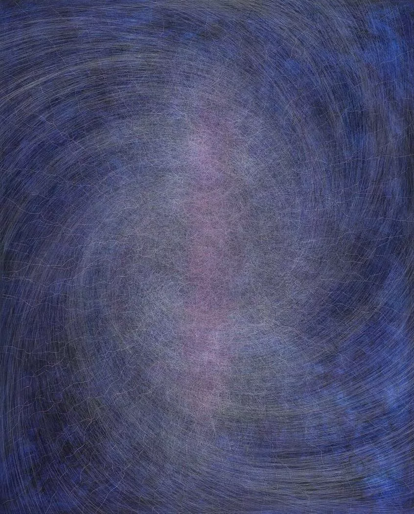 Circular lines in blue and violet tones.