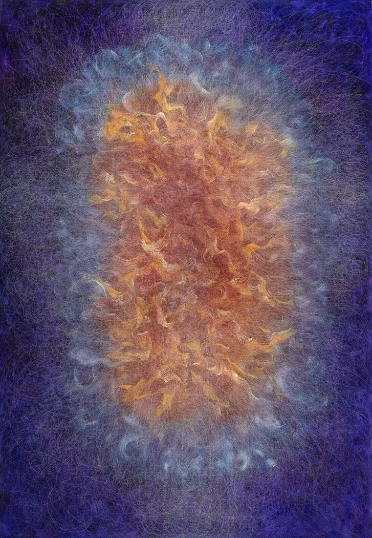 Orange and yellow lines surrounded by blue and violet.